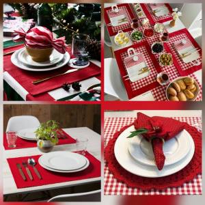 GV 2in1 Reversible RED and Plaid Christmas Placemat made of fabric 2in1 placemat - 1 place mat - 2 looks - made of excellent fabric - reversible - decorative - excellent quality - excllent quality - fabric from abroad - classy and elegant - for christm