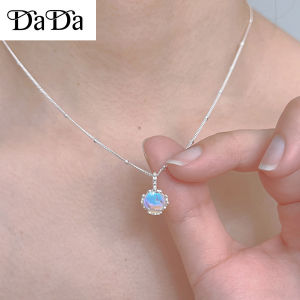 Silver 925 Italian Original Necklace Birthstones Blue Moonstone Round Zircon Pendant Clavicle Chain Valentines Day Gift Girlfriend