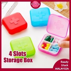 4 Slots Portable Travel Medicine Pill Box Case Compartment Mini Plastic Capsules Cross Case