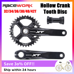 RACEWORK XT Bicycle Crankset Mtb Cranks 104BCD Chainring 32/34/36/38T Bike Connecting Rods 170/175 Hollow Integrated Crank Fixt