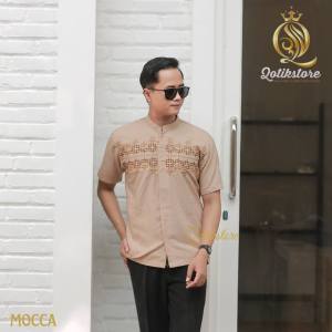 QOTIKSTORE - koko bordir pria mewah lengan pendek katun signature warna M L XL XXL terbaru