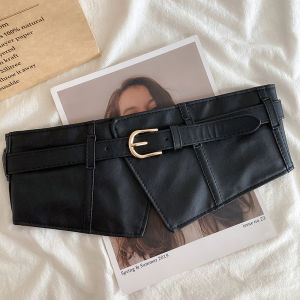Belt Wanita Corset Obi Kulit Hitam Retro Black Wide Waistband