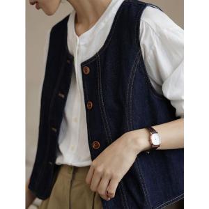 เสื้อกั๊กยีนส์ผู้หญิงไซส์เล็กดีไซน์ญี่ปุ่น ใส่ได้หลายชั้นในฤดูใบไม้ร่วง