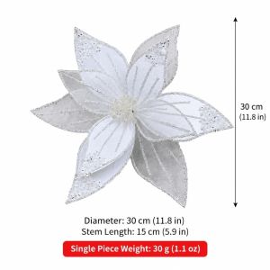 MIRELAE Lấp lánh Hoa trạng nguyên nhân tạo Tự làm 30CM Hoa lấp lánh Giáng sinh Đồ trang trí cây thông Noel Hoa giả Trang trí nhà cửa
