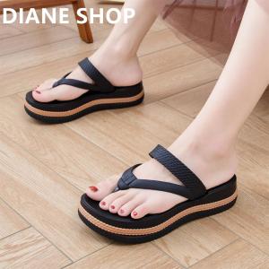Womens Flip-Flops Korean Style Fashion Platform 5cm Sandals Rubber Non-Slip Comfortable Outdoor Casual Waterproof Beach Sandals for Girl Black Summer 095523