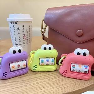 Cute Dinosaur Fidget Keychain Big Eyes Press Spin Roller Toy Pattern Switch Bag Pendant for Kids Stress Relief