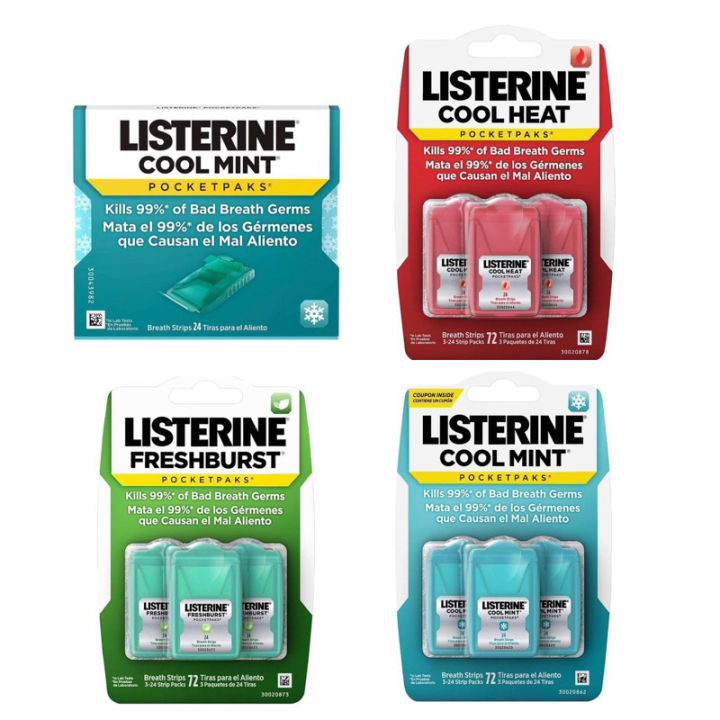 Listerine Cool Mint Pocketpaks Breath Strips Kills Bad Breath Germs, 24 ...