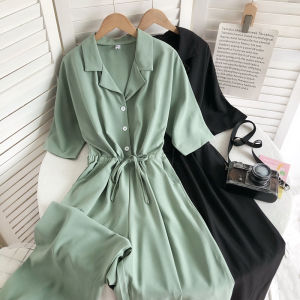 [SGLocalSeller] Korean Button Down V Cut Waist Tie Jumpsuit
