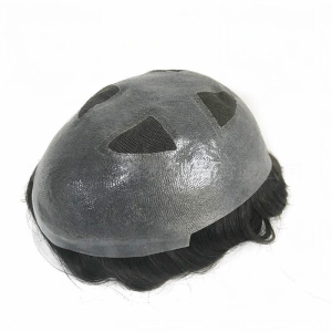 Breathable French Lace in body V looped Thin Skin in Cross and Perimeter Hair Replacement Human Hair System Natural Man Toupee