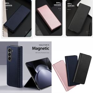 Samsung Z Fold 7 6 5 4 5G - DUX DUCIS Bril Series Leather Premium Flip Case Card Slot Wallet Book Magnetic Catch Closure Full Coverage Casing Stand 360 Degree protection Impact Resistant Anti Slip Drop Proof Black Blue Brown Pen Holder Magnetic