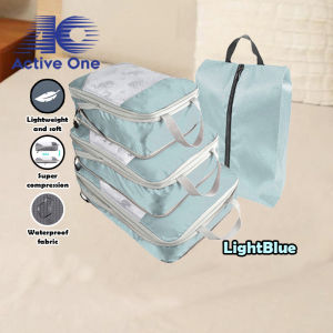 ACTIVEONE 4pcs Compression Packing Cubes Set Travel Nylon Waterproof Storage Bag Portable Luggage Suitcase Organizer Extensible Packing - Fulfilled by ACTIVEONE