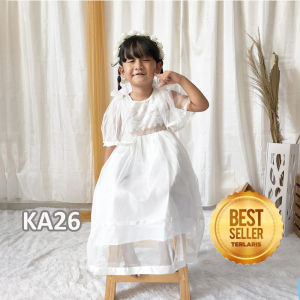 Gaun Putih Anak Perempuan 4 5 Tahun Dress Pesta Anak Cewek 9 10 Tahun Baju Baptis Anak Dress Ulang Tahun Gamis Aqiqah Anak Bahan Brukat Tile Tulle Soft Import VW01