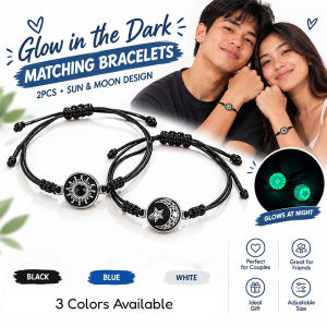 2pcs Glow in the Dark Sun Moon Matching Couple Bracelets Adjustable Luminous Cord Wristbands for Men Women Boyfriend Girlfriend Best Friends Birthday Valentines Day Gift