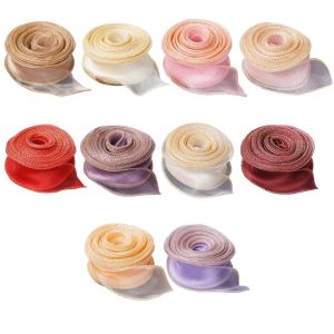FELIZ 10 Yards Length Organza Ribbon Wired Design 4cm Width Solid Color Ribbon Packaging Supplies Yarn Material Wavy Edge Ribbon Flower Bouquet