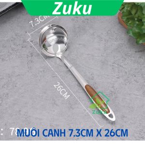 Muôi múc canh môi lỗ thủng ăn lẩu xẻng lật inox không gỉ cán cách nhiệt giả vân gỗ sang trọng