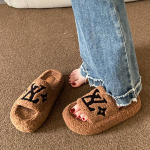 IELGY Womens outer wear thick-soled lamb wool cotton slippers