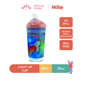 Nuby No Spill Soft Silicone Spout Light Up Cup with Hygienic Cover (1 Pack x 10oz) NB10565