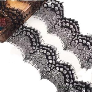 MADEWITH 9cm Width Eyelash Lace Trim 3 Yards Length Black White Color Lace Fabric Trim Versatile Knitted Design Floral Lace Trim For DIY Dress
