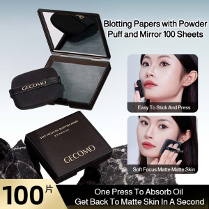 Blotting Papers with Powder Puff Mirror 100 Sheets Oil Absorbing Facial Tissues Oily Skin Portable Touch Up Mattifying Shine Control Blotting Papers Oil Absorbing Tissues Touch Up Papers