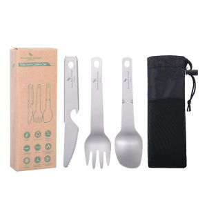 Boundless voyage titanium tableware set Outdoor Utility fork spoon with bottle opener combo set camping equipment