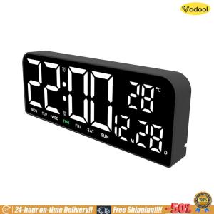 [VOS] LED Digital Alarm Clock Bedside Alarm Clock Temperature/Date Display Boarderless Wall-mounted Clock Multifunctional for Bedroom