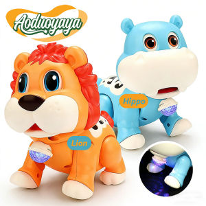 Aoduoyaya Kids Animal Toy Electric Learning Crawling Toy with LED Lion Hippo Music Toy Baby EarlyEducation Toy