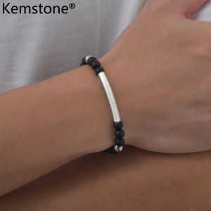 Kemstone Matte Agate Imitation Stainless Steel Curved Beads Adjustable Bracelet Men Jewelry Gift