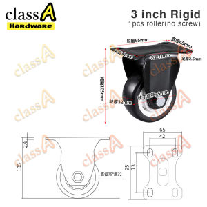 ClassAHW Black PU Heavy Duty Swivel Rigid Brake Caster Roller Castor Wheel 4 inch 3 5 inch Black and White Roda Hitam