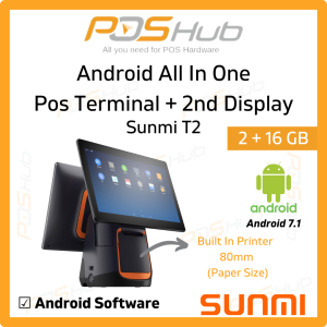 Sunmi T2 15.6" Touchscreen POS Android Terminal + 10.1" Second Display with 80mm Printer Storehub Hardware
