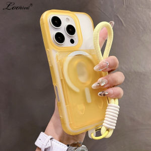 for Magsafe Card Holder Slot Lanyard Case for iPhone 16 15 14 Pro Max Plus 13 12 11 Wallet Wrist Strap Candy Color Matte Cover