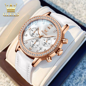 OLEVS resmi Autentik jam tangan wanita elegan cewek terbaru 2024 anti air asli import mewah rantai original aesthetic korea Mode Santai Multifungsi mawar emas berlian kalender bercahaya Jam tangan kuarsa Tali kulit hadiah untuk pacar cewek