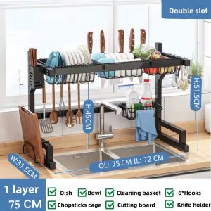 Rak Piring Wastafel Stainless Steel Warna Hitam Peralatan Dapur Kokoh Kuat