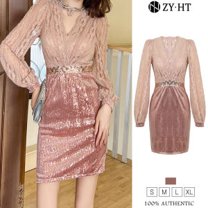 ZYHT EraVogue Đầm Váy nữ váy hồng váy dài tay váy cổ chữ V váy ren váy xã hội cao váy cổ điển váy sự kiện váy dự tiệc váy Pháp 20919