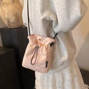 XUNXUAN Korean Style Drawstring Canvas Bag Crossbody Bag Purse Mobile Phone Bag Casual Solid Color Nylon Shoulder Bag Women