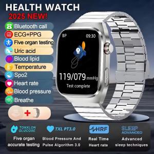 2025 นาฬิกาอัจฉริยะสำหรับผู้ชาย วัดกรดยูริก ไขมันในเลือด ECG+PPG วัดชีพจร ความดันโลหิต ผ่านบลูทูธ ติดตามสุขภาพกีฬา
