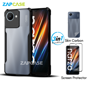 3in1 Case Realme Narzo 50i Prime Armor Fushion Casing Free Tempered Glass Dan Skin Carbon