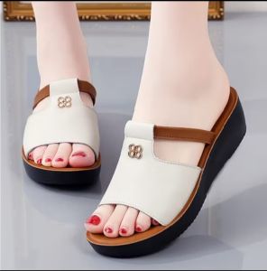 Sandal Wedges Wanita Selop Variasi Elegan Stylish RRC Bahan Kulit Sintetis Nyaman Murah