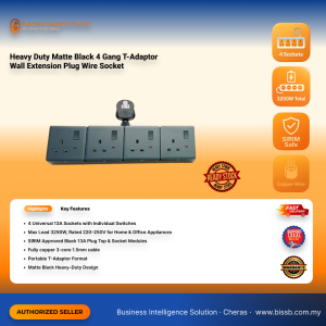 Heavy Duty Matte Black 4 Gang T-Adaptor Wall Extension Plug Wire Socket