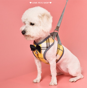Bộ dây dắt cho Chó Mèo kèm yếm sọc caro dễ thương - Love Pets Shop