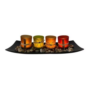 Votive Candle Holders with Rocks and Tray Vintage Candlescape Set of 4 Natural Tea Lights Candle Holders for Home