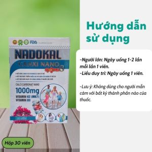 Viên Uống Canxi Nano NADOKAL Extra Hộp 30 Viên – Giảm Loãng Xương Đau Nhức Bổ Sung Canxi D3 K2 MK7