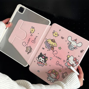 CrashStar ขาตั้งหมุนได้360 ° Casing Tablet หนังลายการ์ตูนสีชมพูไล่ระดับสีสำหรับ iPad Mini 6 iPad 9.7 5th 6th Air 3 4 5 iPad 10.2 7 8 9 10 Gen iPad Pro 11 12.9นิ้ว2022 2021 2020น่ารักแข็งเคส iPad พร้อมที่วางแบบหมุนได้ลดกระหน่ำ