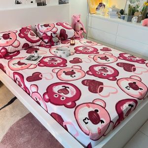 Bộ ga và 2 vỏ gối cotton poly nhập khẩu đủ size mẫu Gấu dâu xịn sò họa tiết cực đẹp bộ drap giường gấu dâu