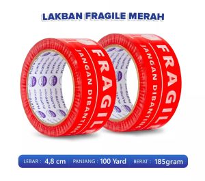 Lakban Fragile Merah / Putih  48MM x 100 Yard