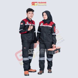 Pakaian Kerja Seragam Proyek Stelan warna Hitam Maroon