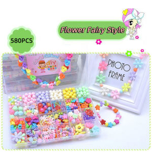 580Pcs Grid DIY Necklace Set Childrens Bracelet 24 grid Beads Set Headband Set of Handmade Toys for Girls Kit