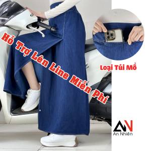 váy chống nắng xẻ tà có nút bấm chân chất vải jean