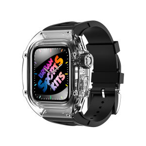 JANSIN Luxury Transparent Case for Apple Watch Band 8 45mm 44mm Mod Kit Strap Bezel Case for apple watch series 8 7 se 6 5 4 Rubber Bracelet