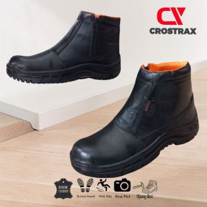 BIG SIZE 39 - 46 Sepatu Boots Safety Crostrax Corby Zippers Resleting kulit Ujung Besi Sepatu Touring Bikers Outdoor casual kerja kantor formal pantofel sneakers pdl pdh Boot Savety But Sepeti Septi Buts Sevti Bot Septy Bots Sefty Proyek Lapanngan