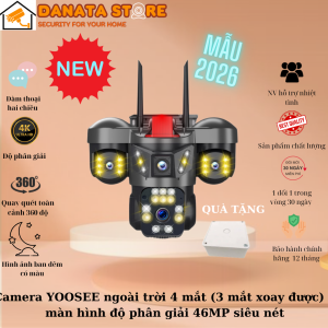(Mẫu xu hướng 2026) Camera YOOSEE ngoài trời 4 mắt 3 màn hình độ phân giải 56MP siêu nét giám sát ngoài trời chống nước xem ban đêm có màu